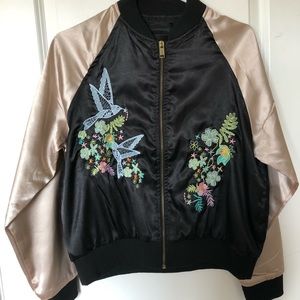 Leather Bomber Jacket with Embroidery